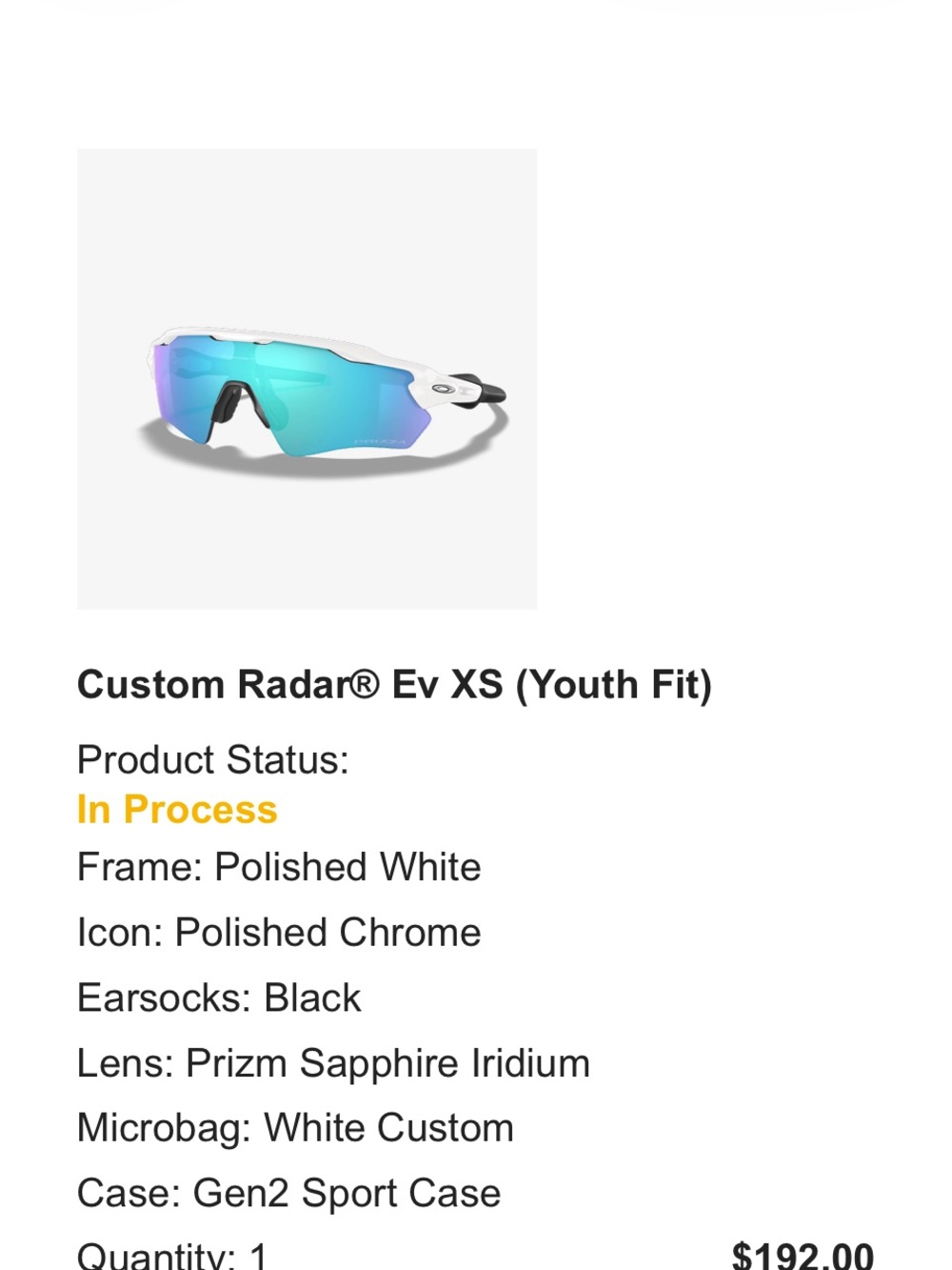 Oakley Custom Radar EV XS Youth Polished White with Sapphire Iridium Lens